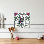 Art Nouveau Crane Floral Geometric Pattern Ceramic Tegeltje