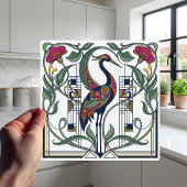 Art Nouveau Crane Floral Geometric Pattern Ceramic Tegeltje