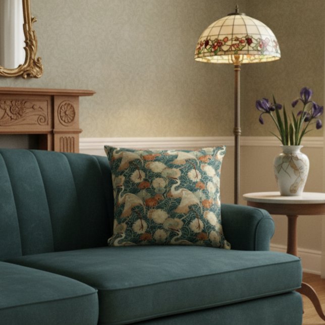 Art Nouveau Cranes Green Kussen (Creator heeft geüpload)