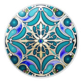 Art Nouveau Cream Aqua Blue Geometrisch Keramische Knop (Voorkant)