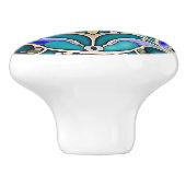 Art Nouveau Cream Aqua Blue Geometrisch Keramische Knop (Zijkant)
