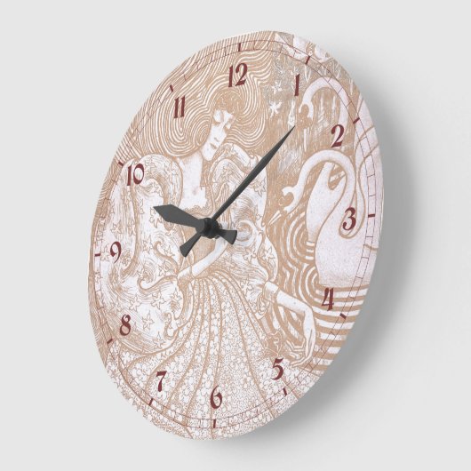  Art Nouveau Cream Bloemen Vrouw & Zwanen Grote Klok (Hoek)