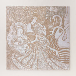  Art Nouveau Cream Bloemen Vrouw & Zwanen Legpuzzel