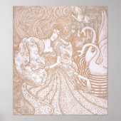 Art Nouveau Cream Bloemen Vrouw & Zwanen Poster (Voorkant)