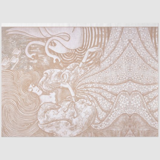 Art Nouveau Cream Bloemen Vrouw & Zwanen Tissuepapier (Voorkant)
