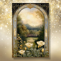 Art Nouveau Cream Bloemenblauw n Goud Ephemera 2A