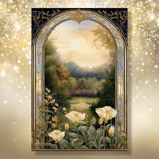 Art Nouveau Cream Bloemenblauw n Goud Ephemera 2A Tissuepapier