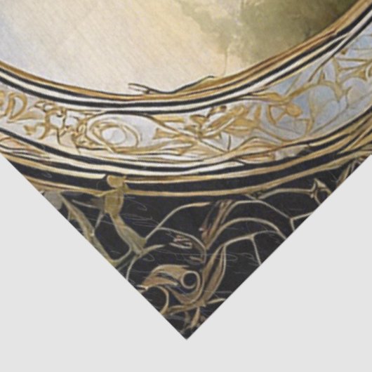 Art Nouveau Cream Bloemenblauw n Goud Ephemera 2A Tissuepapier (Detail)