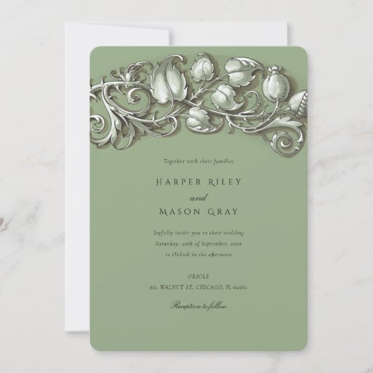 Art Nouveau Cream Elegance Bruiloft Kaart (Voorkant)