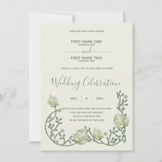 Art nouveau crème bloemen bruiloft uitnodiging (Voorkant)