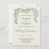 Art nouveau crème en groene huwelijksuitnodiging kaart (Voorkant)