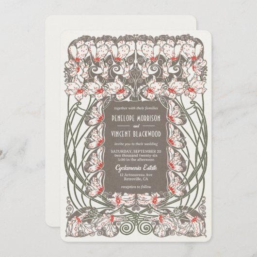 Art Nouveau Cyclamen Elegance bruiloft Kaart (Voorkant / Achterkant)