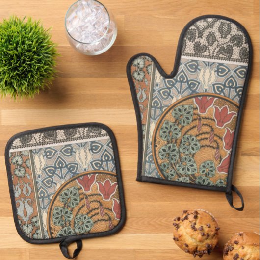 Art nouveau Cyclamen floral Eugene Grasset elegant Ovenwant & Pannenlap Set