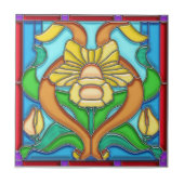 Art Nouveau Daffodil Glas in lood Tegeltje (Voorkant)