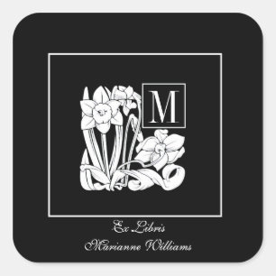 Art Nouveau Daffodil Monogram Boekplaat Sticker