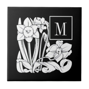 Art Nouveau Daffodil Monogram keramische tegel Tegeltje