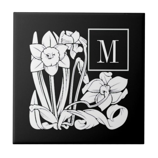Art Nouveau Daffodil Monogram keramische tegel Tegeltje (Voorkant)