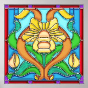 Art Nouveau Daffodil Stain Lijst Poster