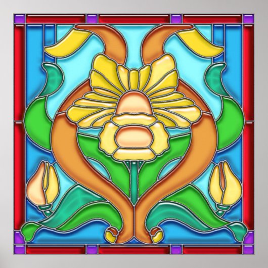 Art Nouveau Daffodil Stain Lijst Poster (Voorkant)
