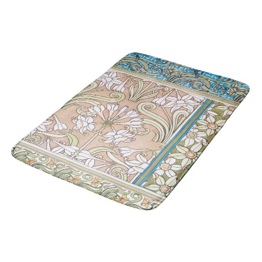 Art nouveau daffodil Verneui textiel bloemenkunst Badmat (Gekanteld)