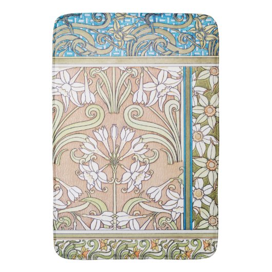 Art nouveau daffodil Verneui textiel bloemenkunst Badmat (Voorkant Verticaal)