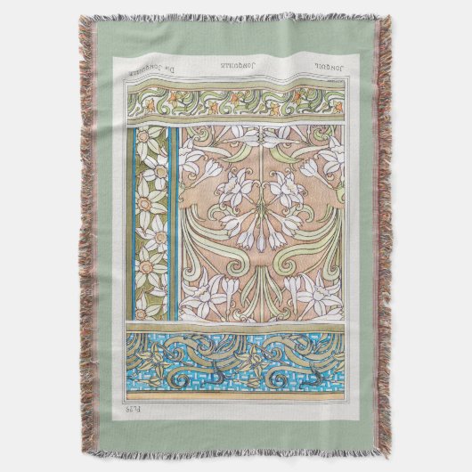 Art nouveau daffodil Verneui textiel bloemenkunst Deken (Voorkant Verticaal)