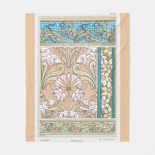 Art nouveau daffodil Verneui textiel bloemenkunst Fleece Deken (Voorkant)