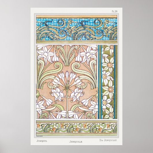 Art nouveau daffodil Verneui textiel bloemenkunst Poster (Voorkant)