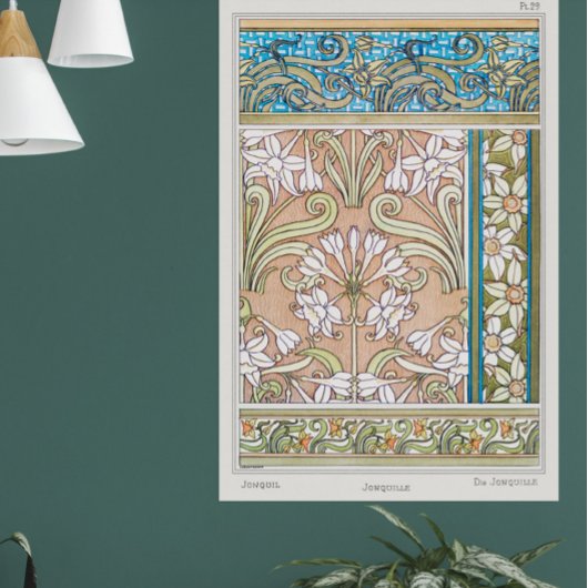 Art nouveau daffodil Verneui textiel bloemenkunst Poster