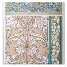 Art nouveau daffodil Verneui textiel bloemenkunst