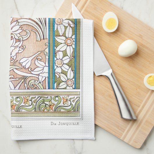 Art nouveau daffodil Verneui textiel bloemenkunst Theedoek (Quarter Fold)