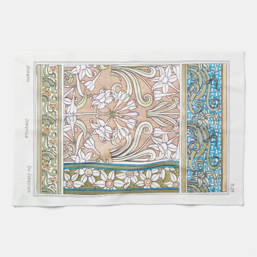 Art nouveau daffodil Verneui textiel bloemenkunst Theedoek (Horizontaal)