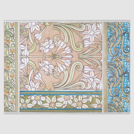 Art nouveau daffodil Verneui textiel bloemenkunst Tissuepapier (Voorkant)