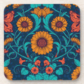 Art Nouveau daisies in blauw en geel Bier Onderzetter (Voorkant)