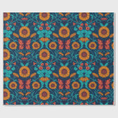 Art Nouveau daisies in blauw en geel Cadeaupapier (Vlak)