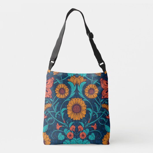 Art Nouveau daisies in blauw en geel Crossbody Tas (Achterkant)