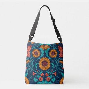 Art Nouveau daisies in blauw en geel Crossbody Tas
