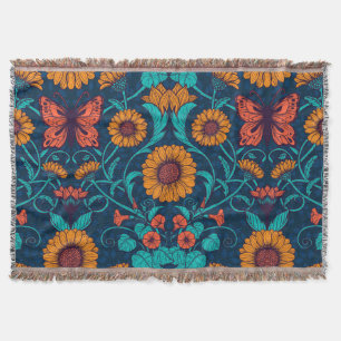 Art Nouveau daisies in blauw en geel Deken