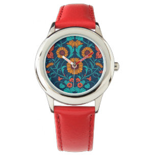 Art Nouveau daisies in blauw en geel Horloge