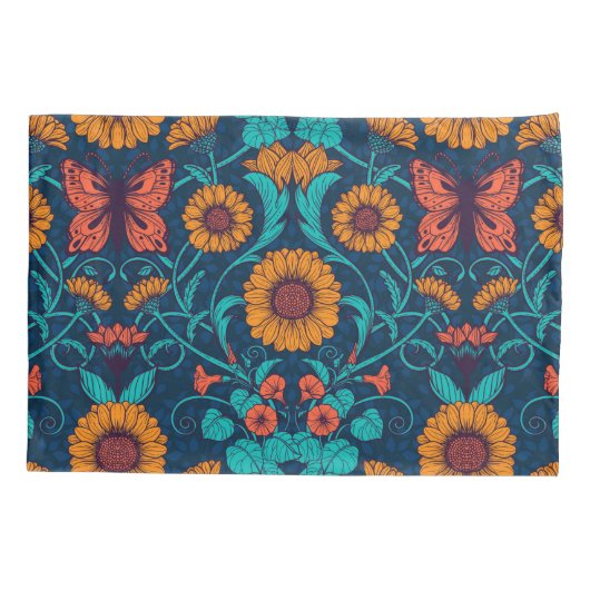 Art Nouveau daisies in blauw en geel Kussensloop (Achterkant)