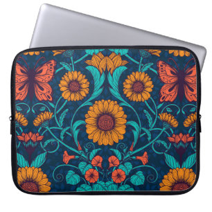 Art Nouveau daisies in blauw en geel Laptop Sleeve