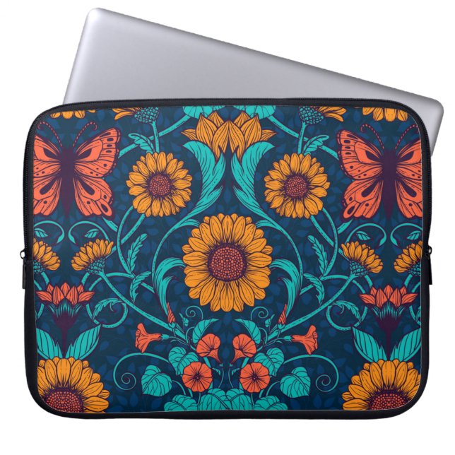 Art Nouveau daisies in blauw en geel Laptop Sleeve (Voorkant)