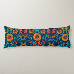 Art Nouveau daisies in blauw en geel Lichaamskussen