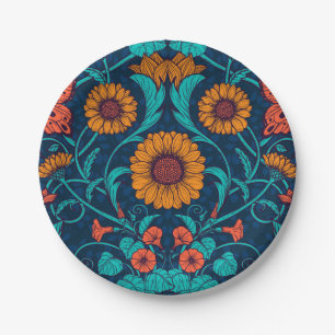 Art Nouveau daisies in blauw en geel Papieren Bordje