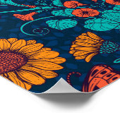 Art Nouveau daisies in blauw en geel Poster (Hoek)