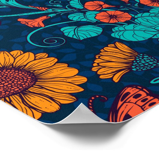 Art Nouveau daisies in blauw en geel Poster (Hoek)