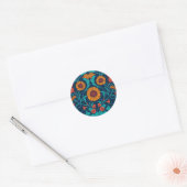 Art Nouveau daisies in blauw en geel Ronde Sticker (Envelop)