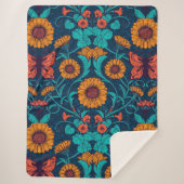 Art Nouveau daisies in blauw en geel Sherpa Deken (Voorkant)