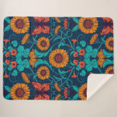 Art Nouveau daisies in blauw en geel Sherpa Deken (Voorkant (horizontaal))