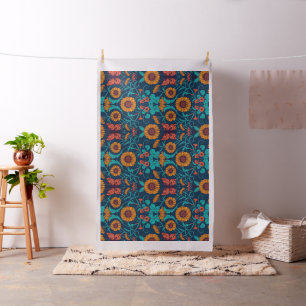 Art Nouveau daisies in blauw en geel Stof